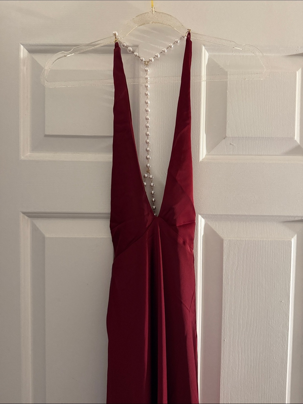 Petal & Pup Deep Burgundy Backless Halter Gown